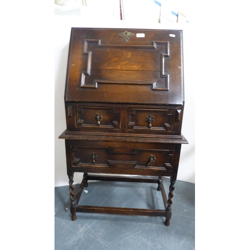 347 - Jacobean-style oak writing bureau and a similar oak elbow chair.  (2)