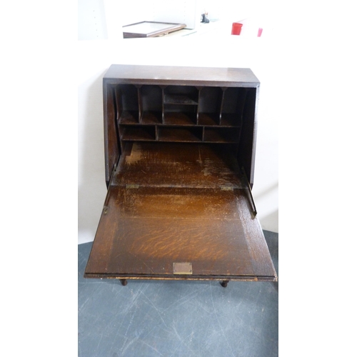 347 - Jacobean-style oak writing bureau and a similar oak elbow chair.  (2)