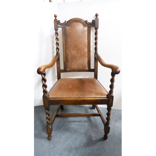 347 - Jacobean-style oak writing bureau and a similar oak elbow chair.  (2)