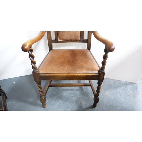 347 - Jacobean-style oak writing bureau and a similar oak elbow chair.  (2)