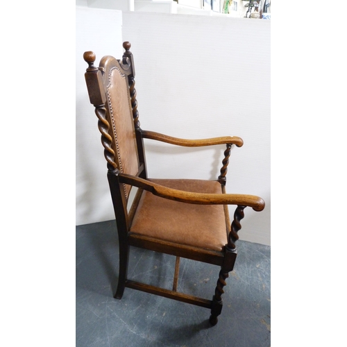 347 - Jacobean-style oak writing bureau and a similar oak elbow chair.  (2)