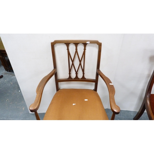 363 - Pair of 19th century mahogany dining chairs and an Edwardian inlaid mahogany elbow chair.  (3)