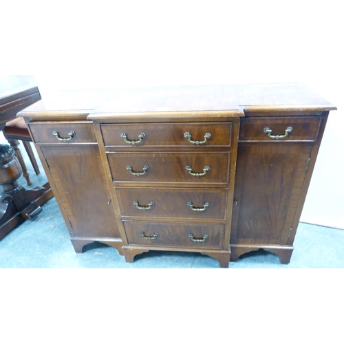 366 - Regency-style mahogany breakfront sideboard, plant stand and a coffee table.  (3)