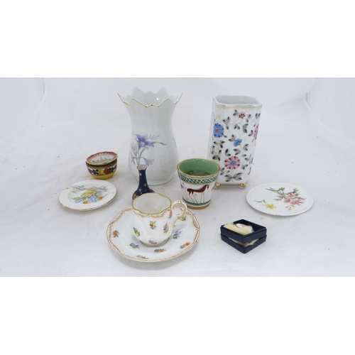 37 - Porcelain to include a Dresden coffee can and saucer, Minton 'Haddon Hall' pattern bowl, Victorian p... 