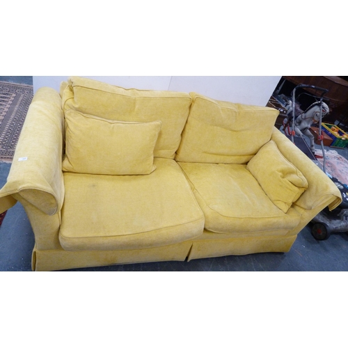 382 - Modern lemon fabric upholstered large sofa.