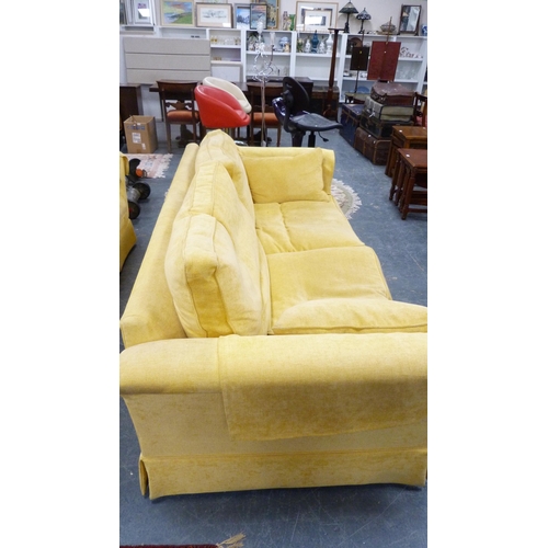 383 - Modern lemon fabric upholstered large sofa.