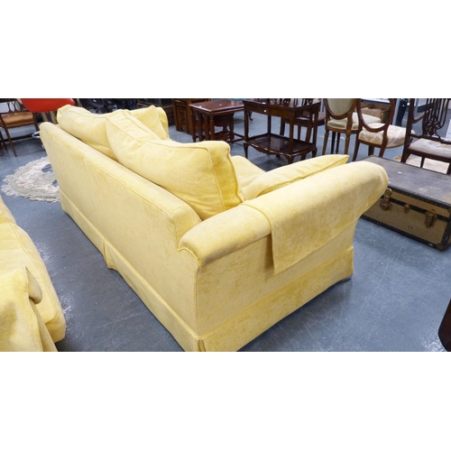 383 - Modern lemon fabric upholstered large sofa.