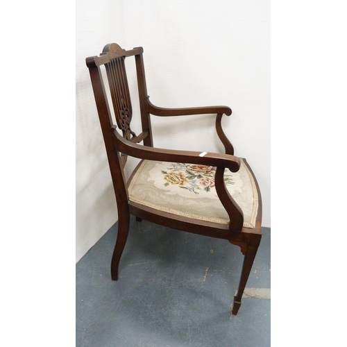 384 - Edwardian inlaid mahogany elbow chair.