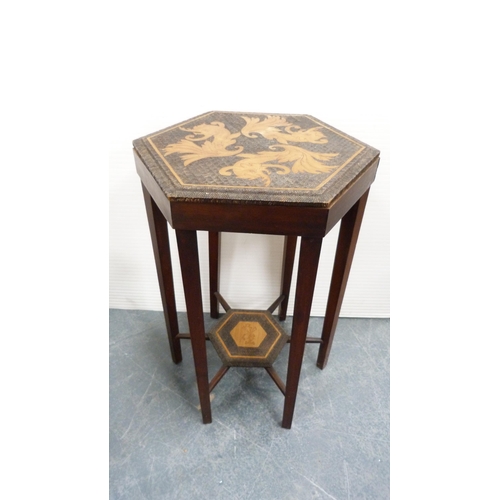 385 - Charles II style oak jointed stool and a pokerwork plant stand.