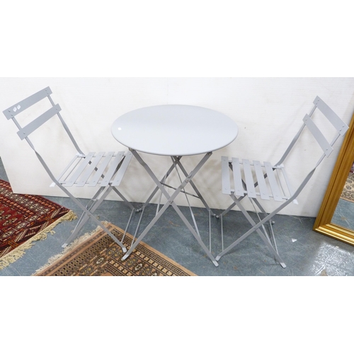 398 - Modern gilt wall mirror, linen box, a modern folding table and a pair of chairs.