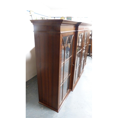 400 - Reproduction Georgian-style mahogany four-door breakfront bookcase on cupboard base.