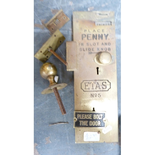 402 - Metal vice, penny in slot toilet lock, handles etc.