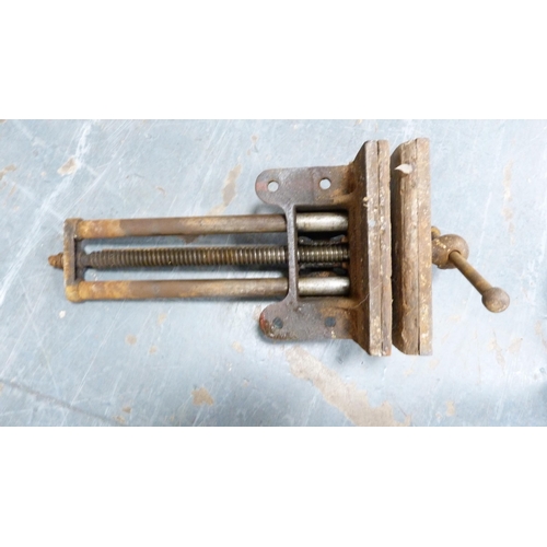 402 - Metal vice, penny in slot toilet lock, handles etc.