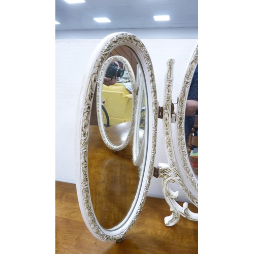 407 - French-style painted tri-plate dressing mirror.