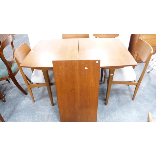 408 - Retro teak dining table with additional leaf and six matching dining chairs.  (7)