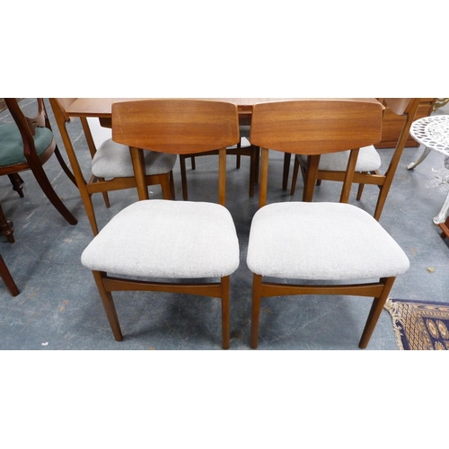 408 - Retro teak dining table with additional leaf and six matching dining chairs.  (7)