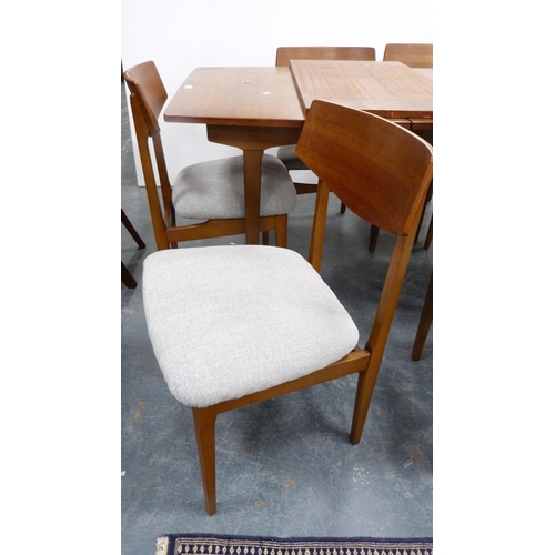 408 - Retro teak dining table with additional leaf and six matching dining chairs.  (7)