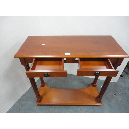 416 - Modern yew wood hall table and a contemporary table lamp.  (2)