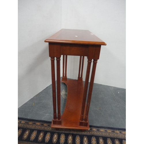 416 - Modern yew wood hall table and a contemporary table lamp.  (2)