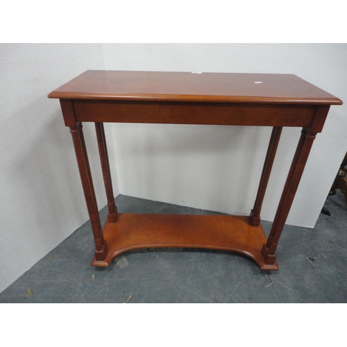 416 - Modern yew wood hall table and a contemporary table lamp.  (2)