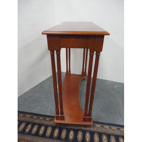 416 - Modern yew wood hall table and a contemporary table lamp.  (2)