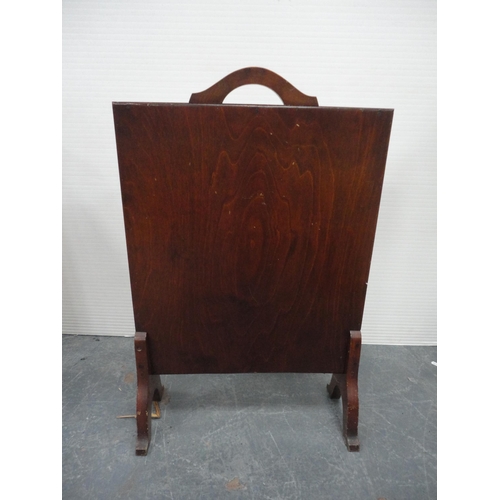 417 - Mahogany corner cabinet with astragal glazed doors, fire screen and a gout stool.  (3)