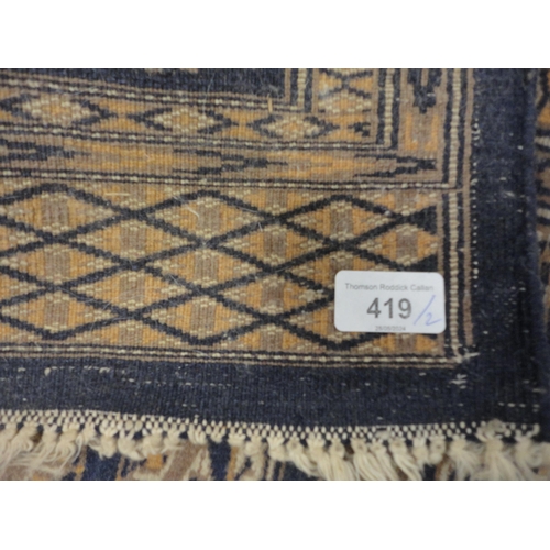 419 - Turkish-style Bokhara rug on blue ground and a smaller example.  (2)