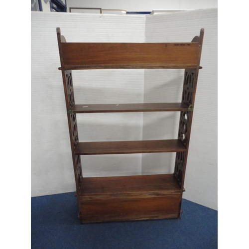 425 - Reproduction Victorian-style mahogany hanging shelves with drawers below.