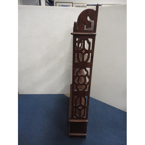 425 - Reproduction Victorian-style mahogany hanging shelves with drawers below.