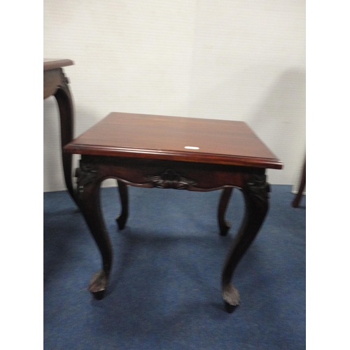 426 - Reproduction tripod table, two-tier occasional table and a nest of two tables.