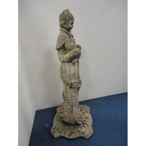 432 - Stone garden figure in the form of a faun seated on a fluted stand.