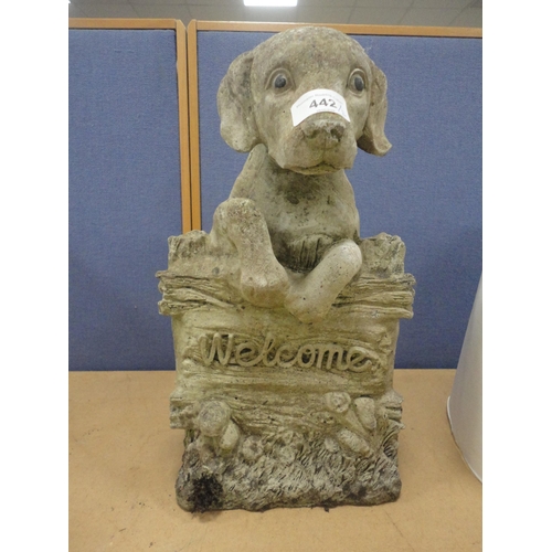 442 - Stone garden figure in the form of a puppy and a similar composition figure.  (2)