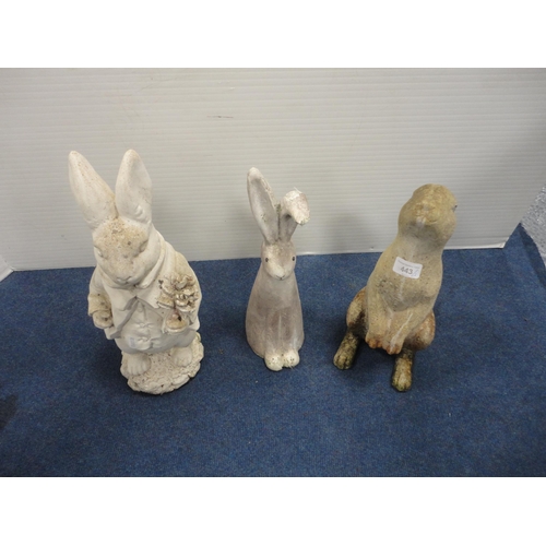 443 - Three composition garden figures in the form of rabbits.  (3)