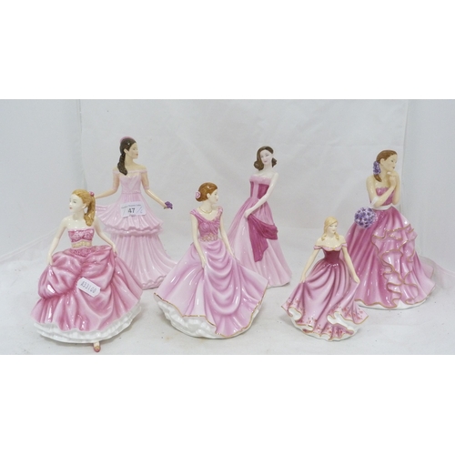 47 - Six Royal Doulton figures to include 'Donna', 'Amelia', 'Michelle', 'Annie' and 'Rebecca'.