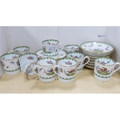 61 - Copeland Spode part coffee set retailed by T Goode & Co., decorated with peacocks, Cauldon part ... 