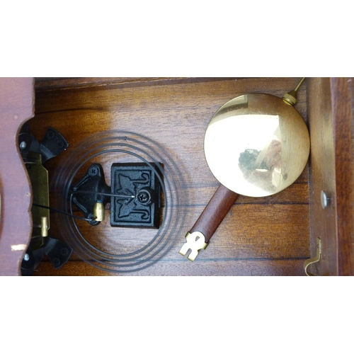 64 - Westminster chime mantel clock with presentation plaque and a wall clock, retailed by P Watson &... 