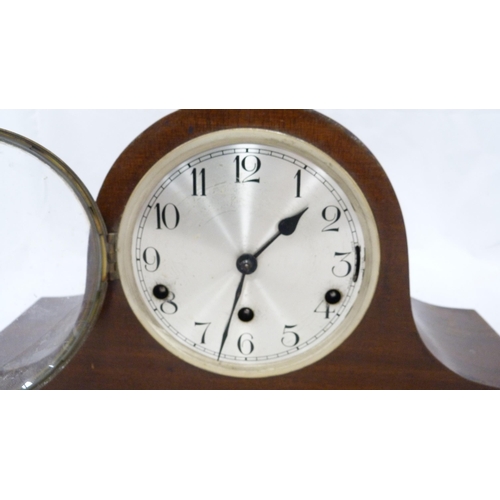 64 - Westminster chime mantel clock with presentation plaque and a wall clock, retailed by P Watson &... 