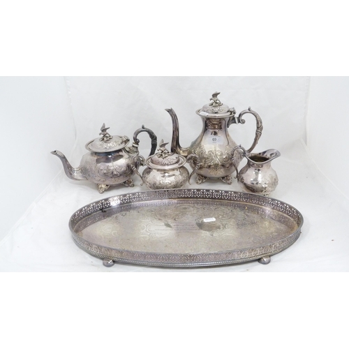 69 - Four-piece EP tea set by John Turton of Sheffield, with eagle surmounts, and a similar etched and en... 