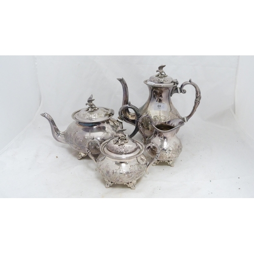 69 - Four-piece EP tea set by John Turton of Sheffield, with eagle surmounts, and a similar etched and en... 