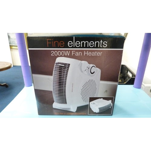 7 - Two boxed fan heaters and plastic shelving.