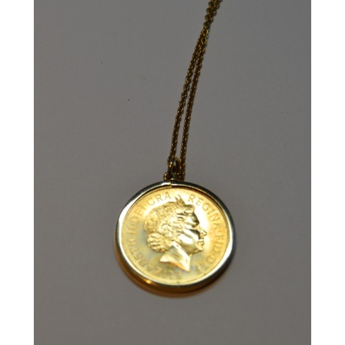 170 - Gold sovereign, 2000, on 9ct gold detachable mount with necklet, 10g gross.