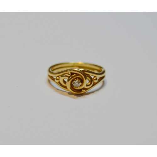 145 - 18ct gold ring of knot style with diamond, Chester 1894, size N, 2.7g gross.