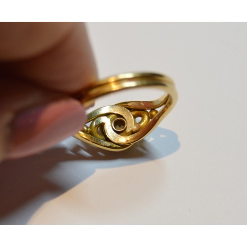 145 - 18ct gold ring of knot style with diamond, Chester 1894, size N, 2.7g gross.