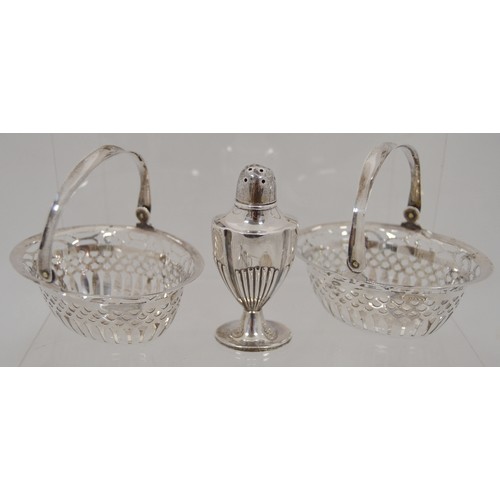 62 - Silver butter shell, a silver toast rack, various silver and an EP napkin ring, 390g gross.