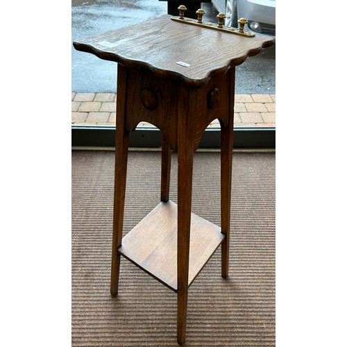 517 - Arts and crafts style plant stand with brass hooks