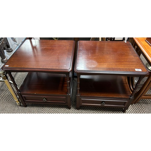 550 - Pair of Mahogany side tables with shelf and fitted drawers