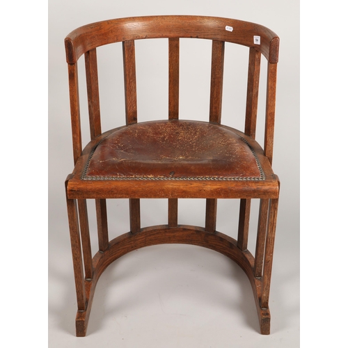 584 - Oak upholstered tub chair