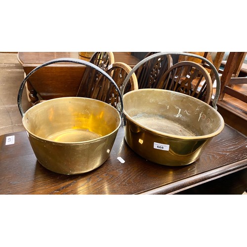 668 - Two brass jelly pans