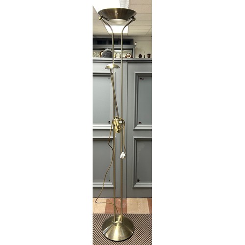 574 - Brass toned standard lamp with reading light