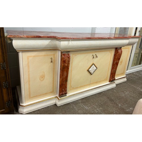 603 - Ornate marble effect sideboard, H 97cm, W 225cm, D 56cm